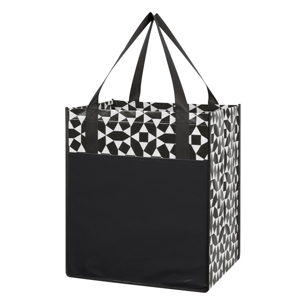 Shopping tote with a geometric pattern mad of nonwoven polypropylene that... from ASI 61125 Hit Promotional Products / Hit®
