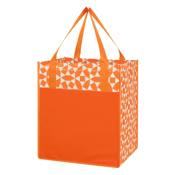 Shopping tote with a geometric pattern mad of nonwoven polypropylene that... from ASI 61125 Hit Promotional Products / Hit®