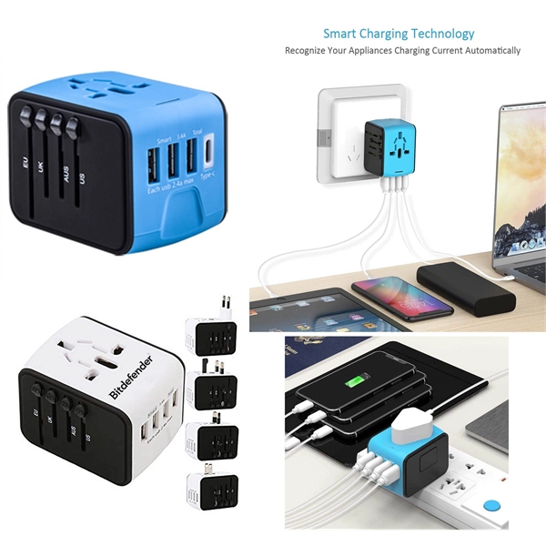World Adapter with 3 USB Ports and 1 Type-C Port.... from ASI 79909 Promotek / Promotek™