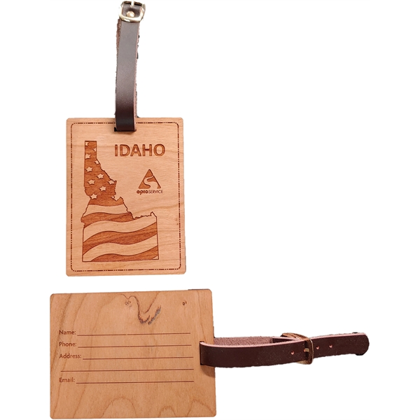 3" x 4" USA-made Idaho-shaped engraved hardwood luggage tags.... from ASI 92531 Unique Custom Products / UCP