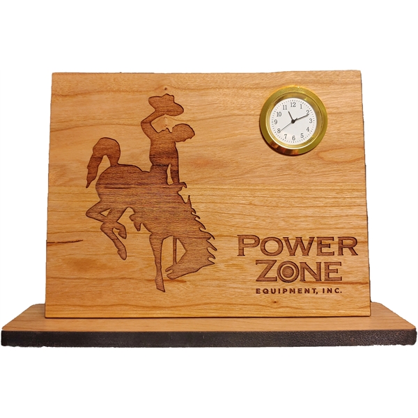 6" x 8" USA-Made Wyoming-shaped engraved hardwood desktop clocks.... from ASI 92531 Unique Custom Products / UCP
