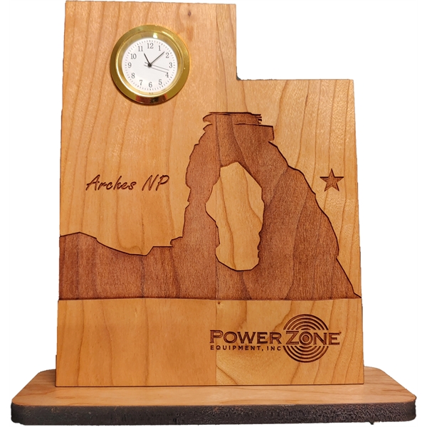6" x 8" USA-made Utah engraved hardwood desktop clocks.... from ASI 92531 Unique Custom Products / UCP
