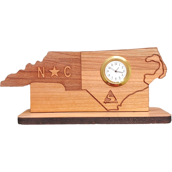6" x 8" USA-made North Carolina Engraved Hardwood Desktop Clocks.... from ASI 92531 Unique Custom Products / UCP