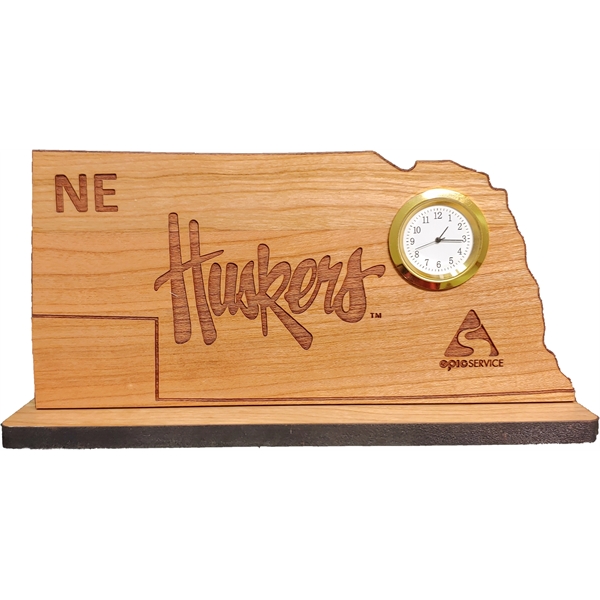 6" x 8" USA-made Nebraska engraved hardwood desktop clocks.... from ASI 92531 Unique Custom Products / UCP