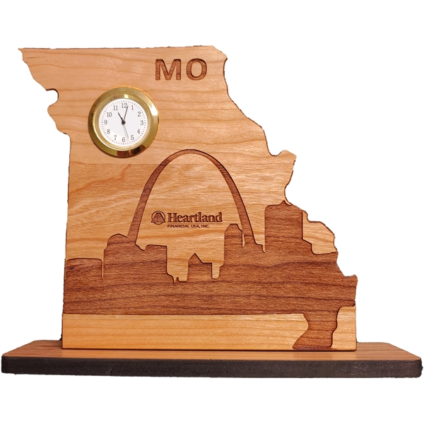 6" x 8" USA-Made Missouri engraved hardwood desktop clocks.... from ASI 92531 Unique Custom Products / UCP