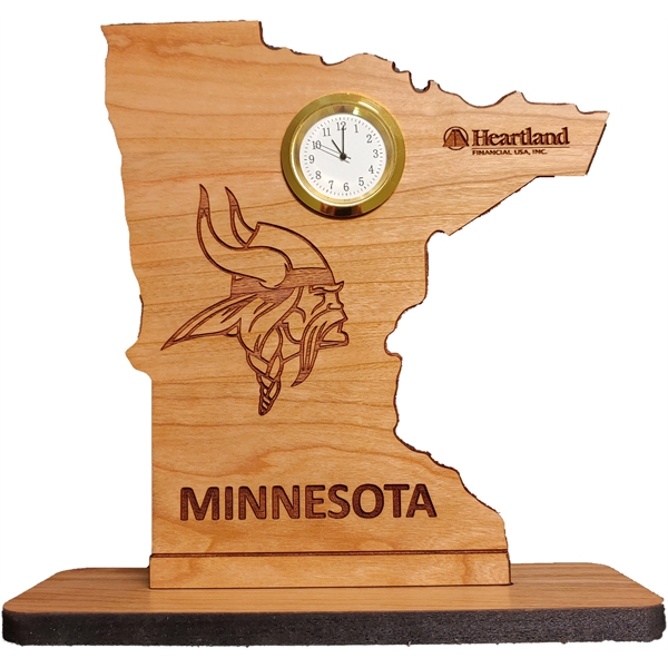 6" x 8" USA-made  Minnesota engraved hardwood desktop clocks.... from ASI 92531 Unique Custom Products / UCP