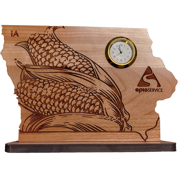 6" x 8" USA-made Iowa engraved hardwood desktop clocks.... from ASI 92531 Unique Custom Products / UCP