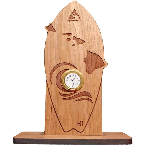 6" x 8" USA made Hawaii engraved hardwood desktop clocks.... from ASI 92531 Unique Custom Products / UCP