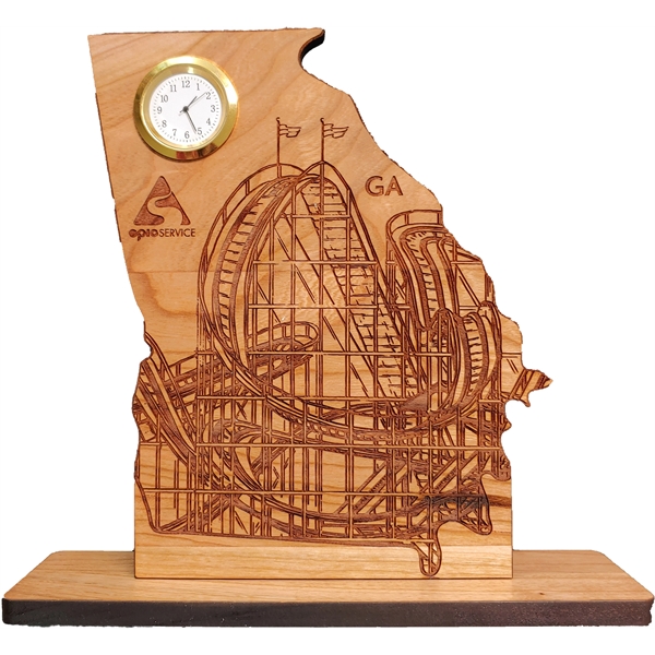 6" x 8" USA-made Georgia engraved hardwood desktop clocks.... from ASI 92531 Unique Custom Products / UCP
