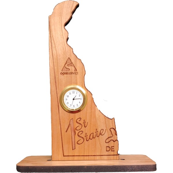 6" x 8" USA-made Delaware engraved hardwood desktop clocks.... from ASI 92531 Unique Custom Products / UCP