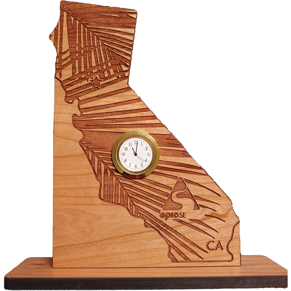 6" x 8" USA-made California engraved hardwood desktop clocks.... from ASI 92531 Unique Custom Products / UCP