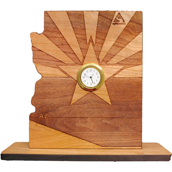 6" x 8" USA-made Arizona engraved hardwood desktop clocks.... from ASI 92531 Unique Custom Products / UCP