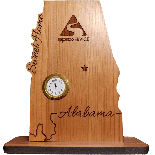 6" x 8" USA-made Alabama engraved hardwood desktop clocks.... from ASI 92531 Unique Custom Products / UCP