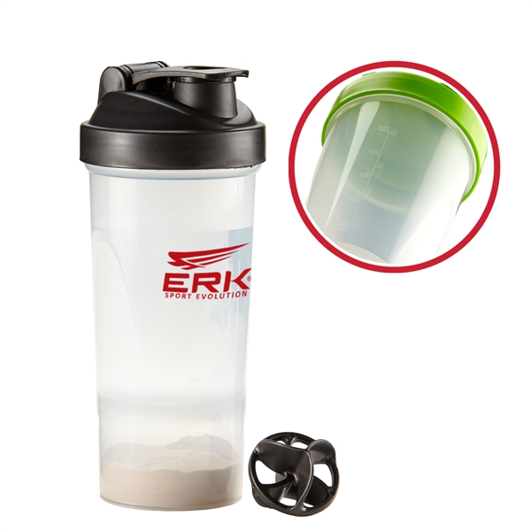 Shaker Bottle with shaker ball and removable bottom compartment for mixing... from ASI 52840 Evans Manufacturing