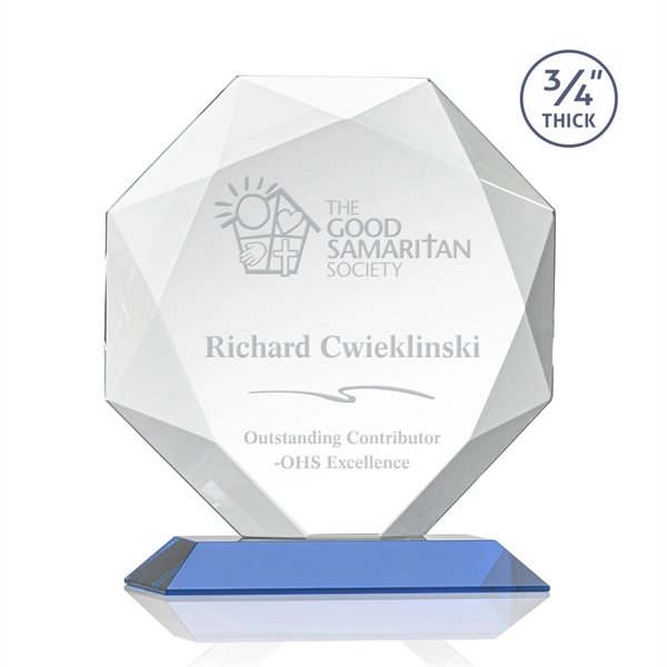 Starfire octagon shape award with faceted edges on a Sky Blue... from ASI 84592 St Regis Group / St Regis