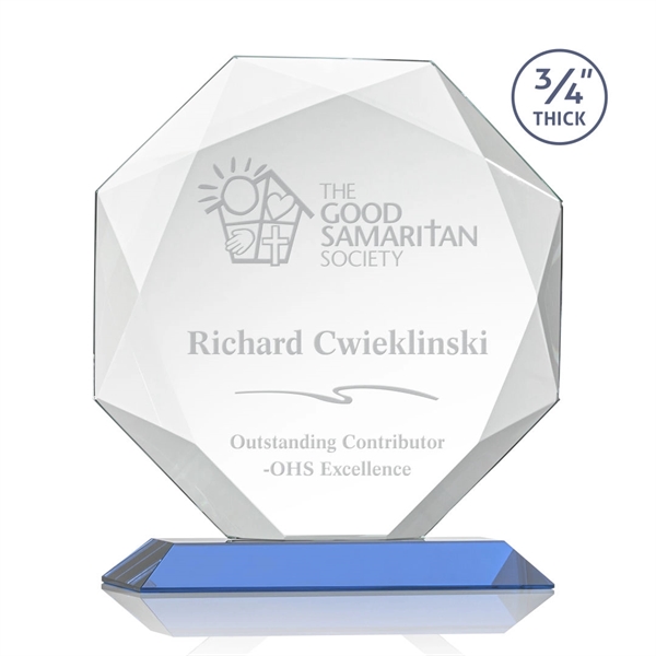 Starfire octagon shape award with faceted edges on a Sky Blue... from ASI 84592 St Regis Group / St Regis