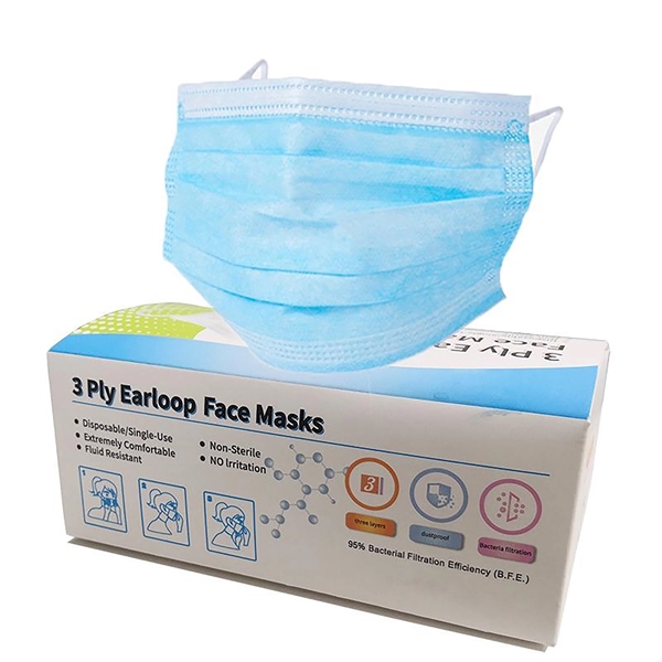 This blue 3-ply structure disposable face mask has elastic ear loops... from ASI 34800 Alstar Creations