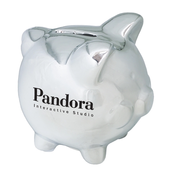 Silver ceramic piggy bank with easy access rubber stopper on bottom... from ASI 40544 Binaco