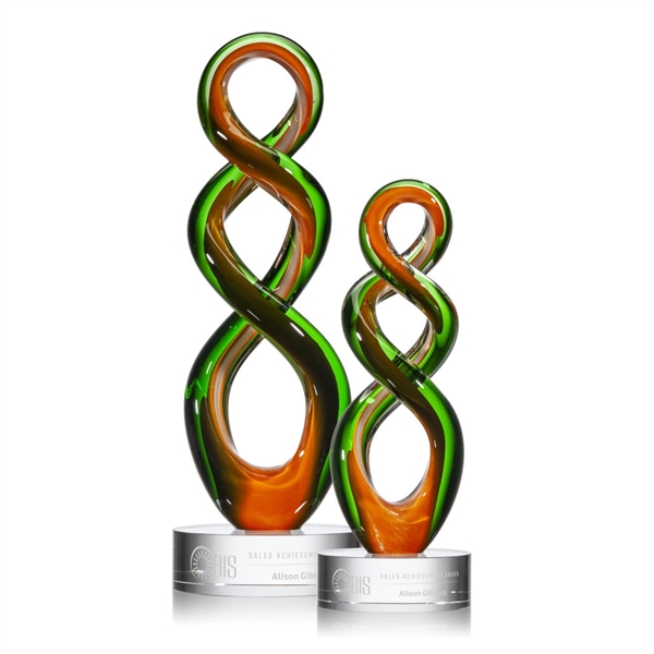 Emerald and Orange intertwined art glass award on Clear base.... from ASI 84592 St Regis Group / St Regis