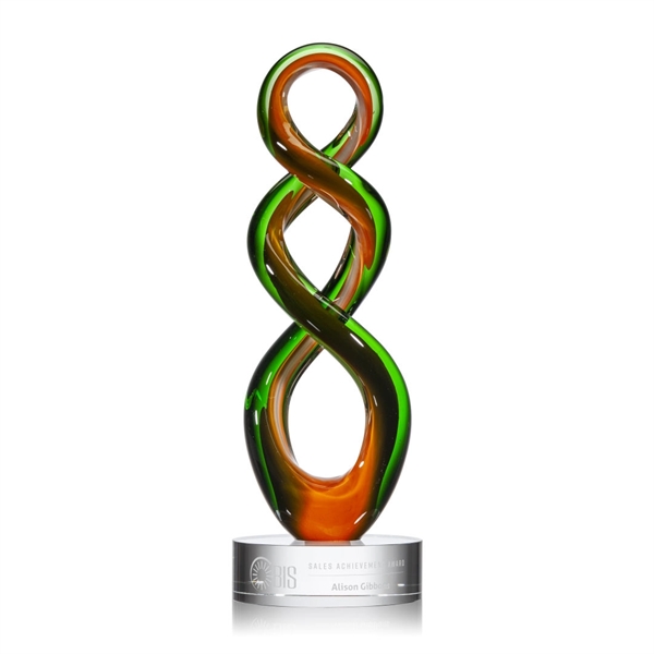 Emerald and Orange intertwined art glass award on Clear base.... from ASI 84592 St Regis Group / St Regis