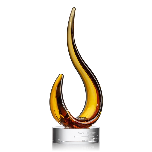 Hand blown amber glass award on clear optical base.... from ASI 84592 St Regis Group / St Regis