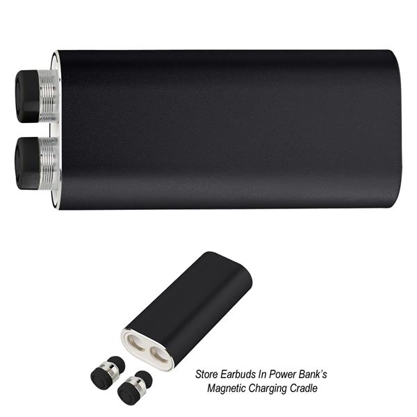 2-in-1 wireless earbuds and portable charging station with wireless technology, stereo... from ASI 61125 Hit Promotional Products