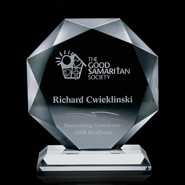Starfire octagon shape award with faceted edges on a base.... from ASI 84592 St Regis Group / St Regis