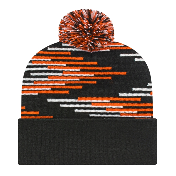 Knit beanie cap with staggered pattern, solid cuff and matching tri-color... from ASI 43792 Cap America Inc