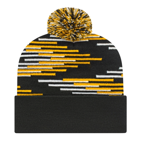 Knit beanie cap with staggered pattern, solid cuff and matching tri-color... from ASI 43792 Cap America Inc