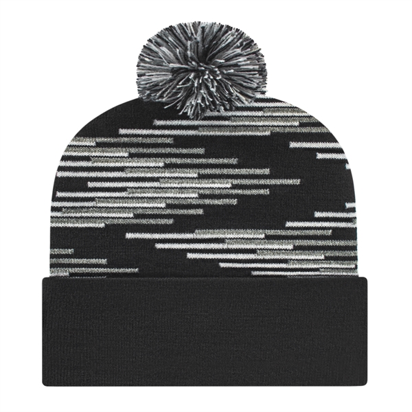 Knit beanie cap with staggered pattern, solid cuff and matching tri-color... from ASI 43792 Cap America Inc