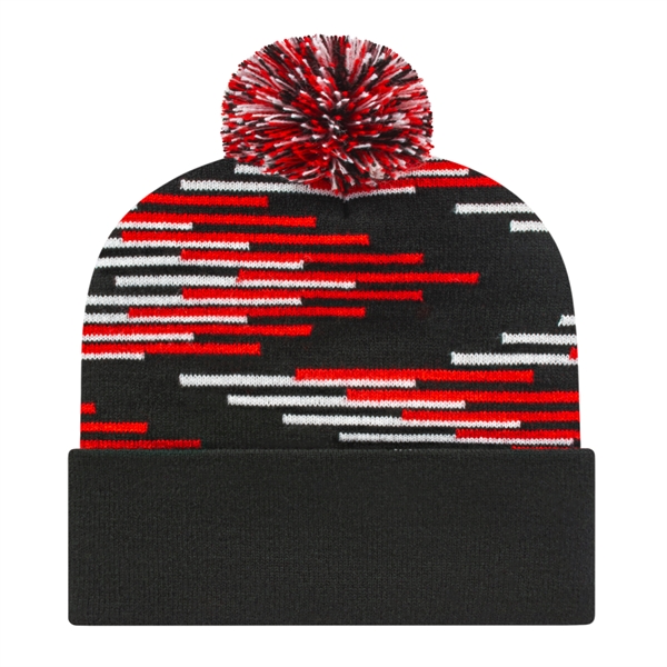 Knit beanie cap with staggered pattern, solid cuff and matching tri-color... from ASI 43792 Cap America Inc