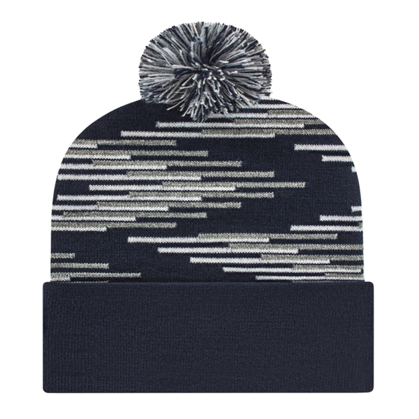 Knit beanie cap with staggered pattern, solid cuff and matching tri-color... from ASI 43792 Cap America Inc