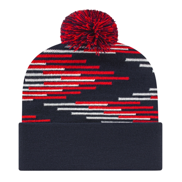 Knit beanie cap with staggered pattern, solid cuff and matching tri-color... from ASI 43792 Cap America Inc