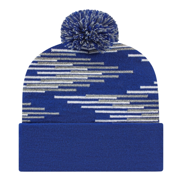 Knit beanie cap with staggered pattern, solid cuff and matching tri-color... from ASI 43792 Cap America Inc
