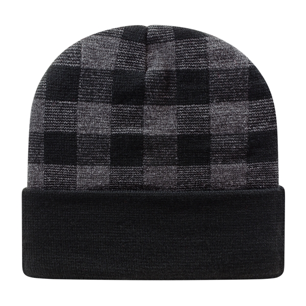 Acrylic knit beanie with plaid design and solid cuff. Made in... from ASI 43792 Cap America Inc