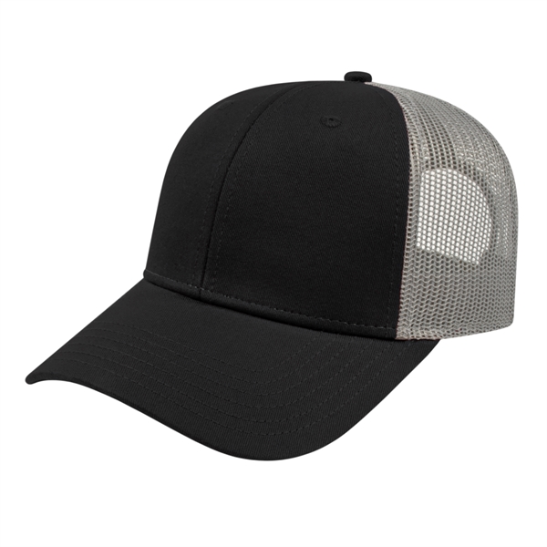 Low profile structured six-panel trucker cap with modified flat bill, chino... from ASI 43792 Cap America Inc