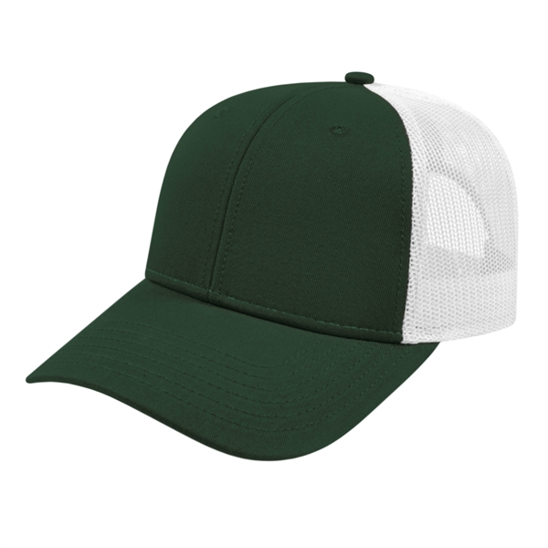 Low profile structured six-panel trucker cap with modified flat bill, chino... from ASI 43792 Cap America Inc