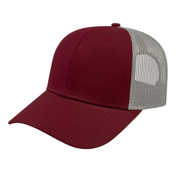 Low profile structured six-panel trucker cap with modified flat bill, chino... from ASI 43792 Cap America Inc
