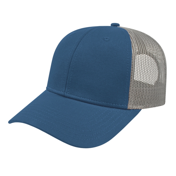 Low profile structured six-panel trucker cap with modified flat bill, chino... from ASI 43792 Cap America Inc