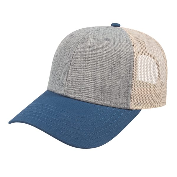 Low profile structured six-panel trucker cap with modified flat bill, chino... from ASI 43792 Cap America Inc