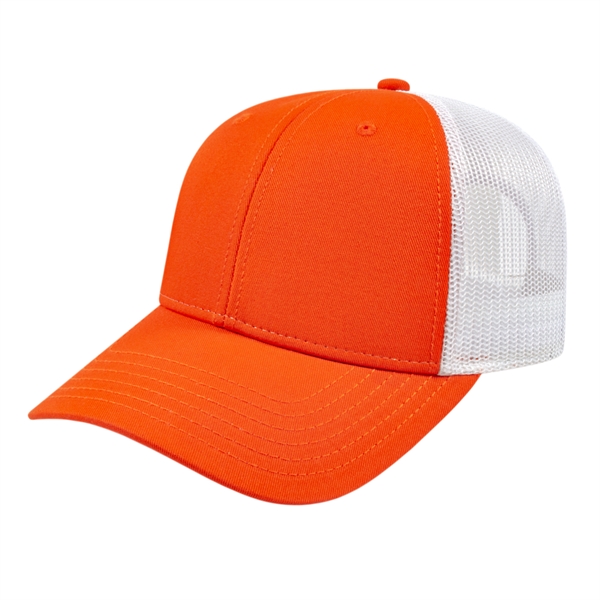 Low profile structured six-panel trucker cap with modified flat bill, chino... from ASI 43792 Cap America Inc