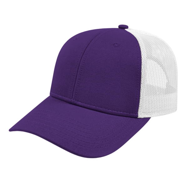 Low profile structured six-panel trucker cap with modified flat bill, chino... from ASI 43792 Cap America Inc