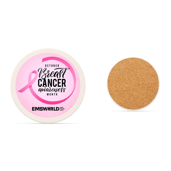 Round white ceramic stone coaster with non-slip cork back. Great desk... from ASI 34040 Alexander Mfg Co