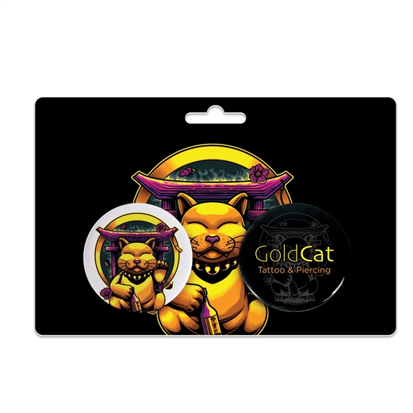 Pair of 1.75" round pins on 3.875" x 3.875" full color... from ASI 62088 IDProductsource