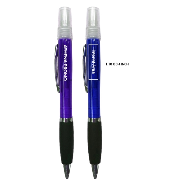 6.06" x 0.43" plunger-action ballpoint pen with 3 ml hand sanitizer... from ASI 37218 Athena Promo (tm)