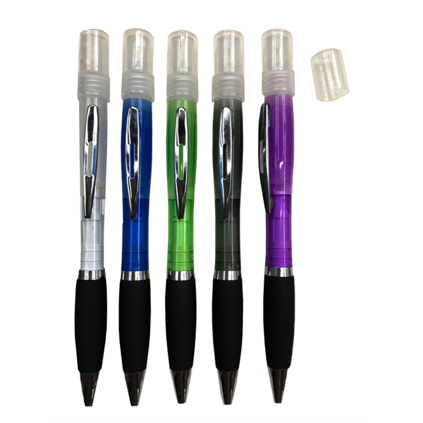 6.06" x 0.43" plunger-action ballpoint pen with 3 ml hand sanitizer... from ASI 37218 Athena Promo (tm)