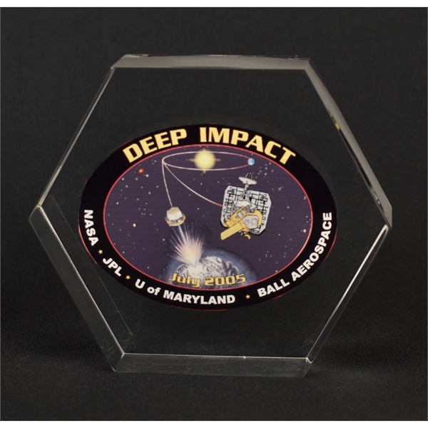 Hexagon shaped acrylic award for embedding and available in two sizes.... from ASI 45430 Clear Image Inc / Clear Image