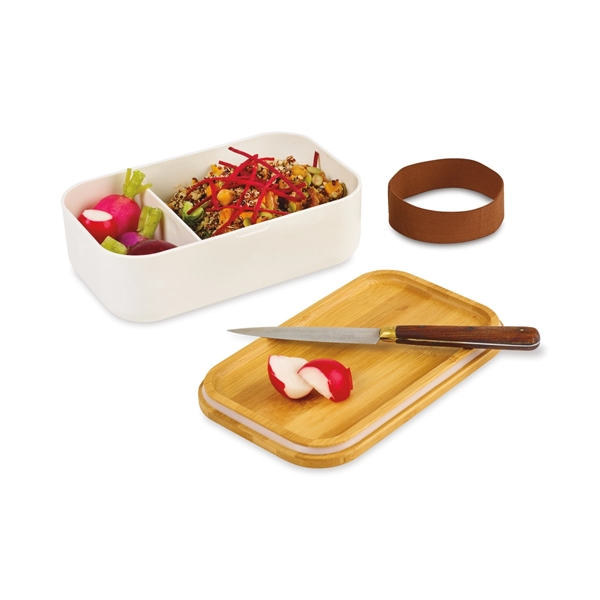 Food-grade polypropylene Satsuma Bento-style lunchbox with bamboo lid, adjustable panels and... from ASI 56070 Gemline / Gemline®