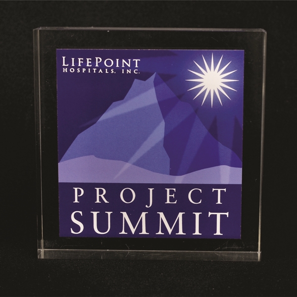 Square shaped acrylic award, available in eight sizes, for embedding printed... from ASI 45430 Clear Image Inc / Clear Image