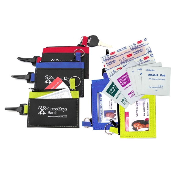 Clip-on ID holder with zip purse containing bandages, alcohol pads, antiseptic... from ASI 83770 Royal Industries / Waldor